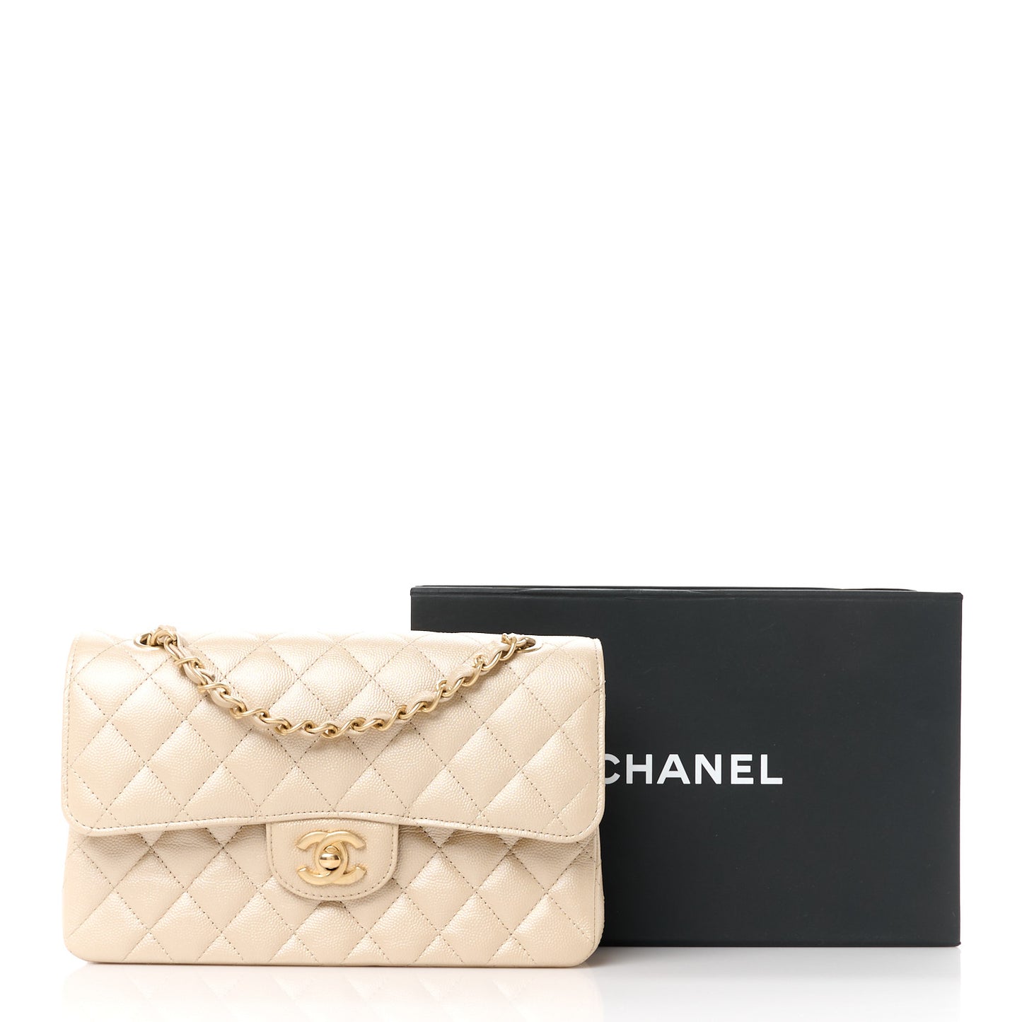Metallic Caviar Quilted Small Double Flap Gold