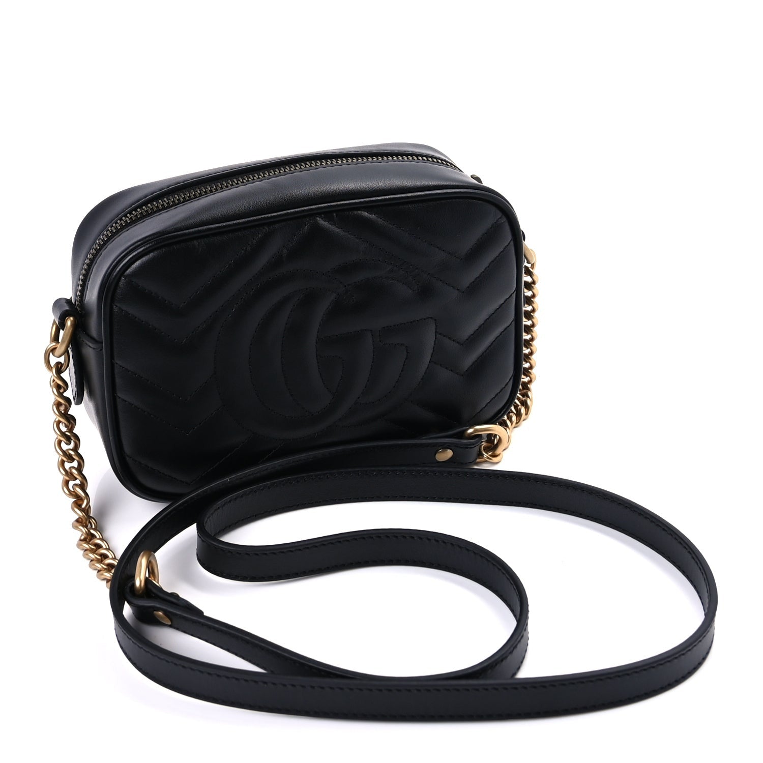Gucci Calfskin Matelasse Mini GG Marmont Chain Shoulder Bag  Black 2 of 7