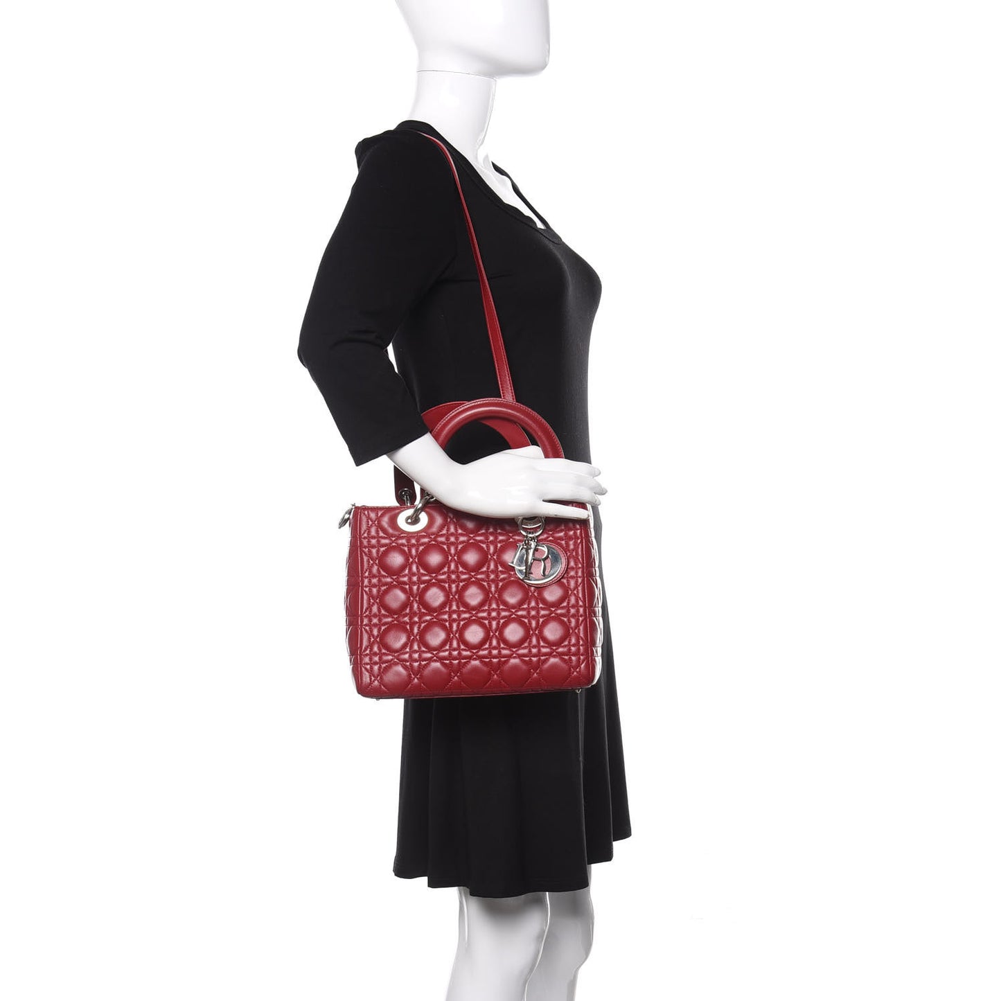 Lambskin Cannage Medium Lady Dior Red