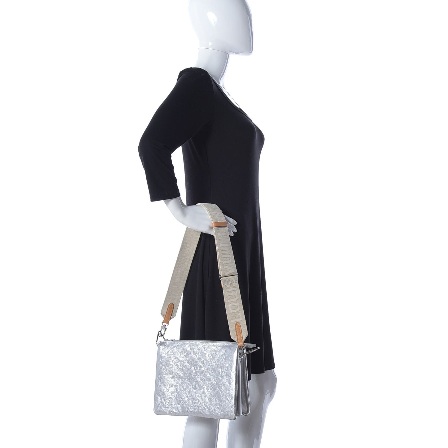 Metallic Lambskin Embossed Monogram Coussin PM Silver