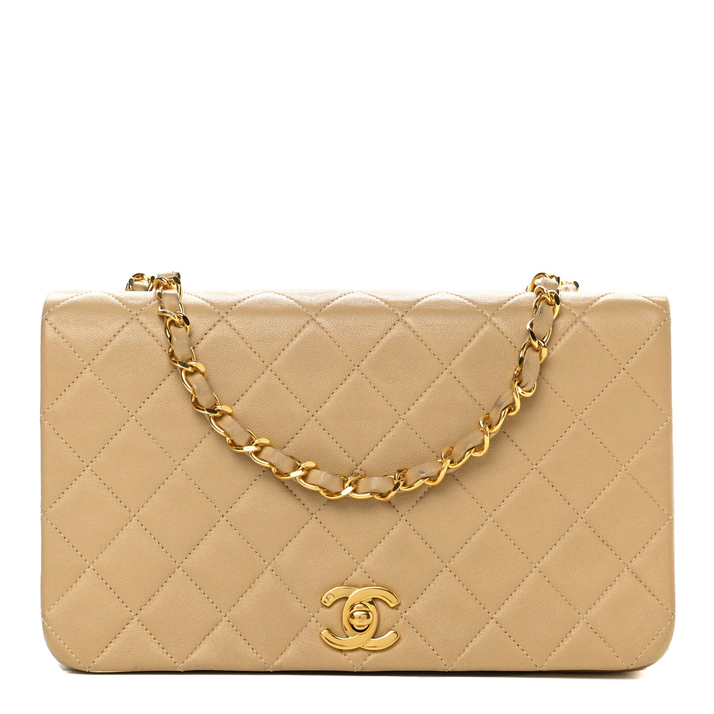 Lambskin Quilted Small Single Flap Beige