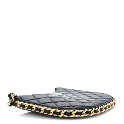 Chanel Shiny Crumpled Lambskin Quilted Trendy Chain Around Hobo Black 4 of 7
