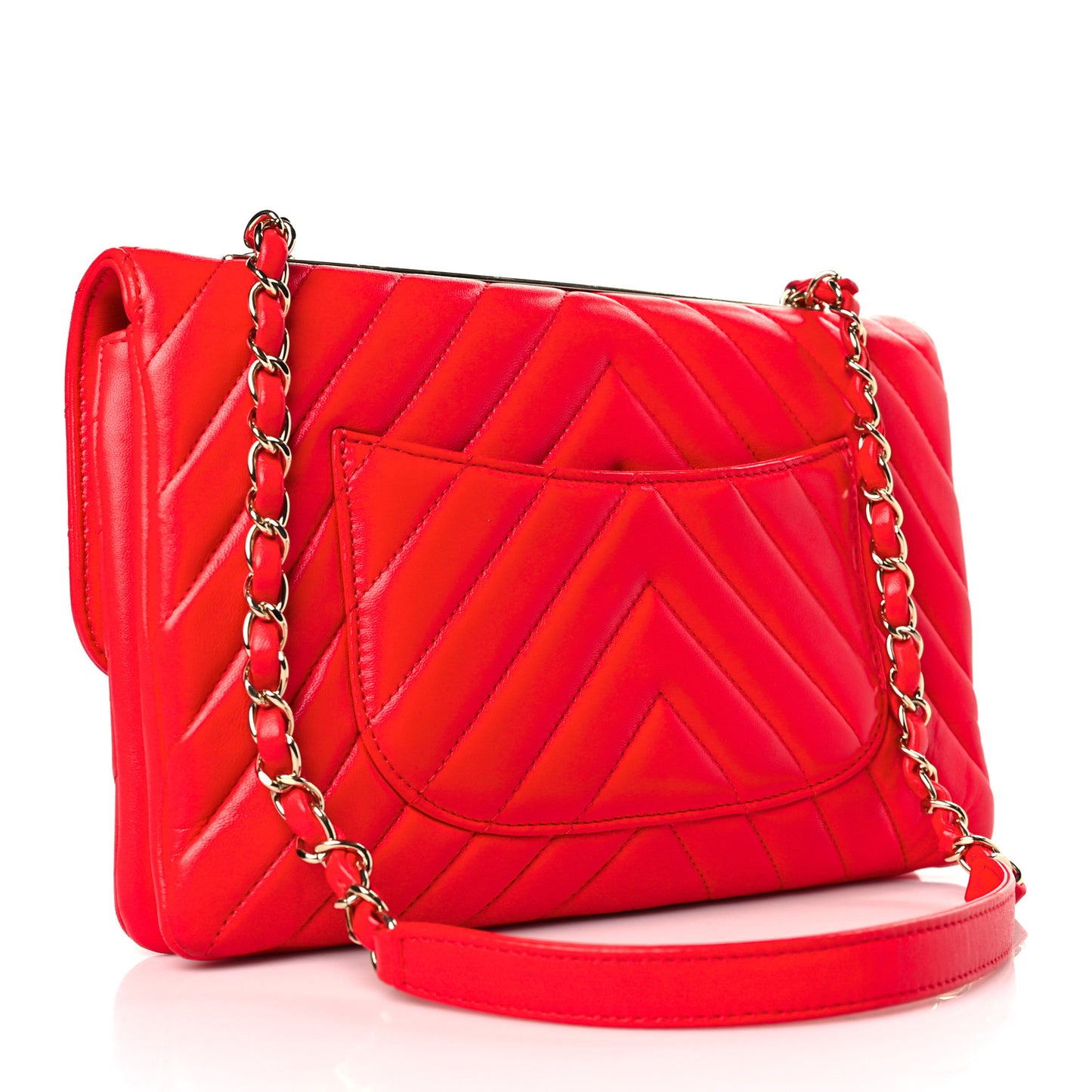 Lambskin Chevron Quilted Medium Trendy CC Flap Red