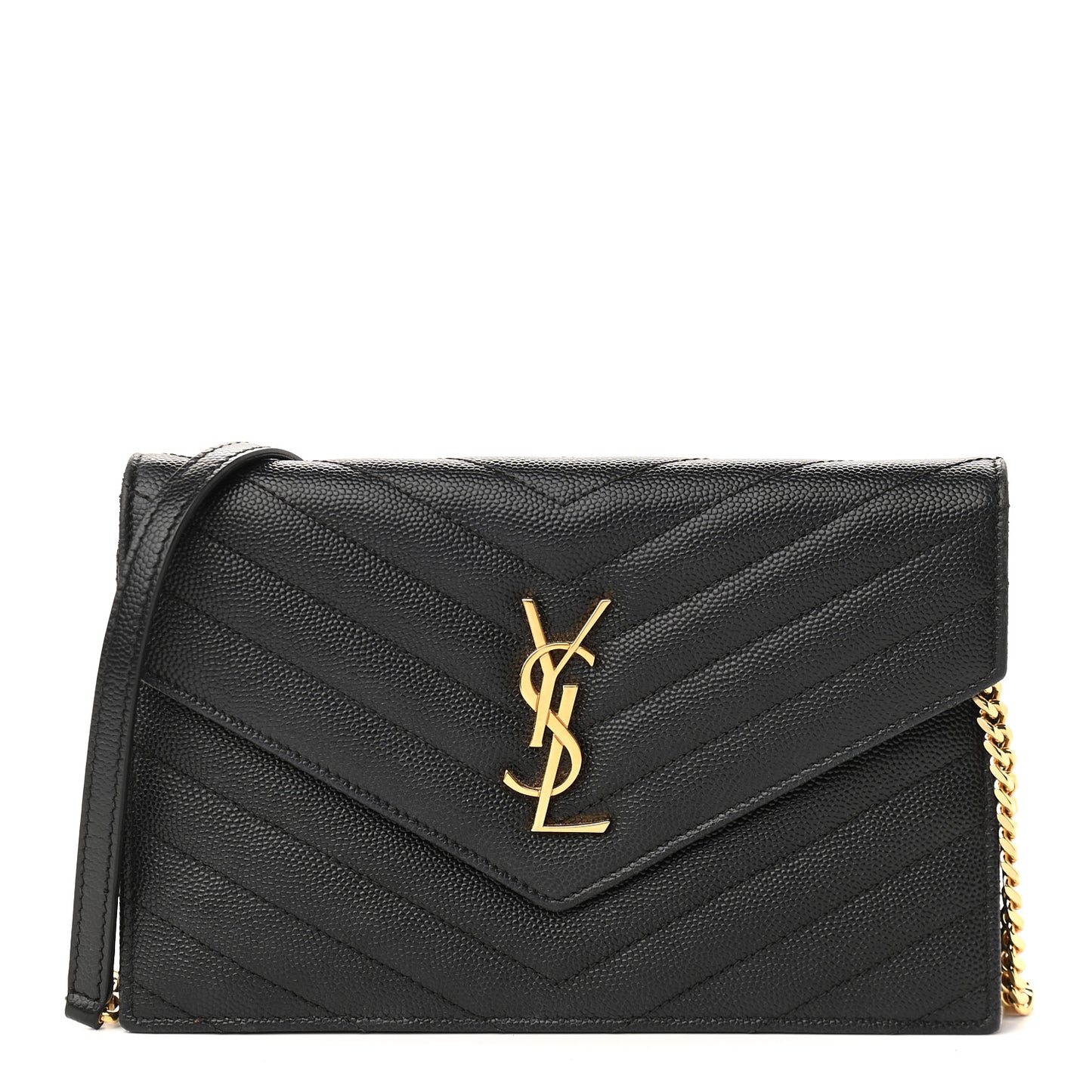 Grain De Poudre Matelasse Chevron Monogram Envelope Chain Wallet Black