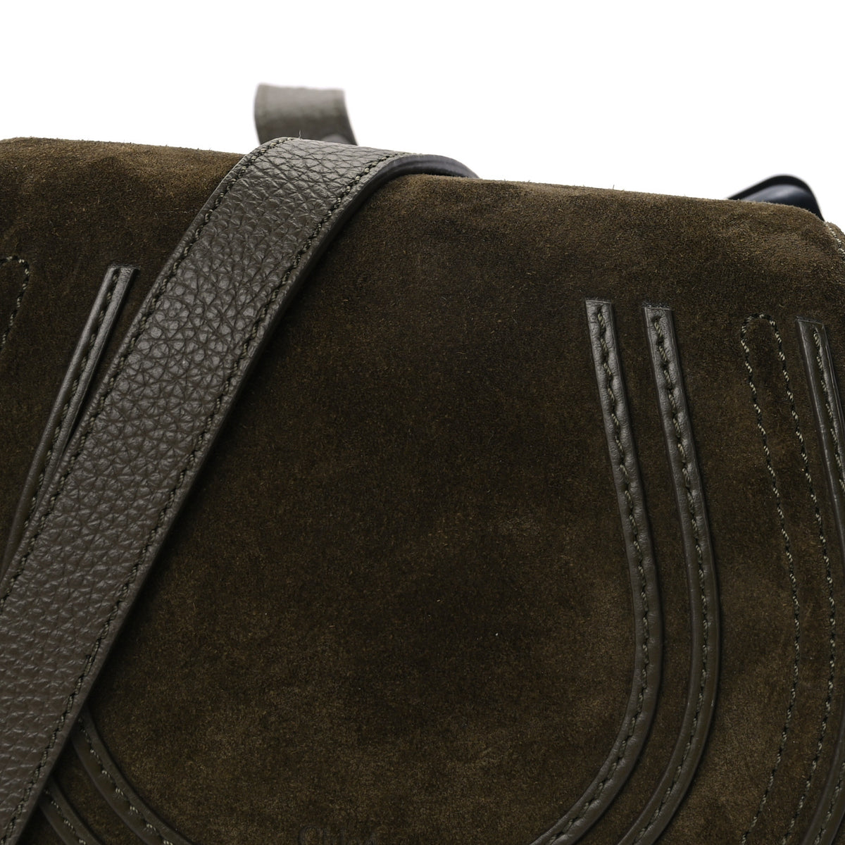 Suede Calfskin Small Marcie Saddle Bag Deep Olive