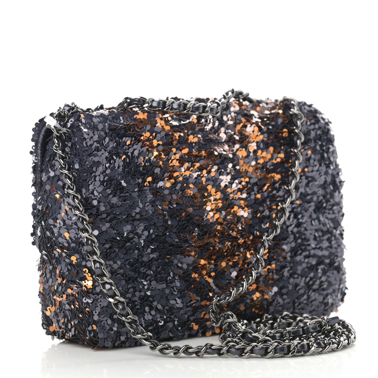 Chanel Sequin Mini Rectangular Flap Blue Gold 3 of 11