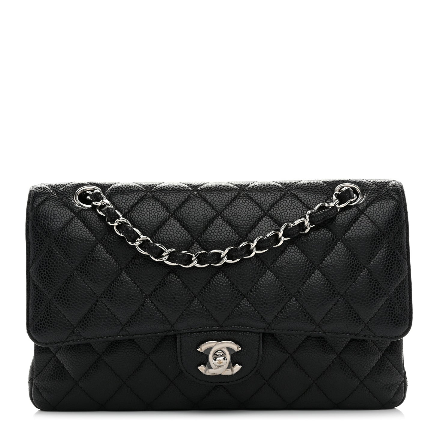 Caviar Quilted Medium Double Flap Black
