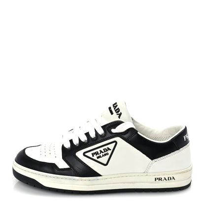 Prada Vitello Sport Spazzolato Rois Triangle Logo Womens Downtown Low Top 30mm Sneakers 38 White Black 1 of 8