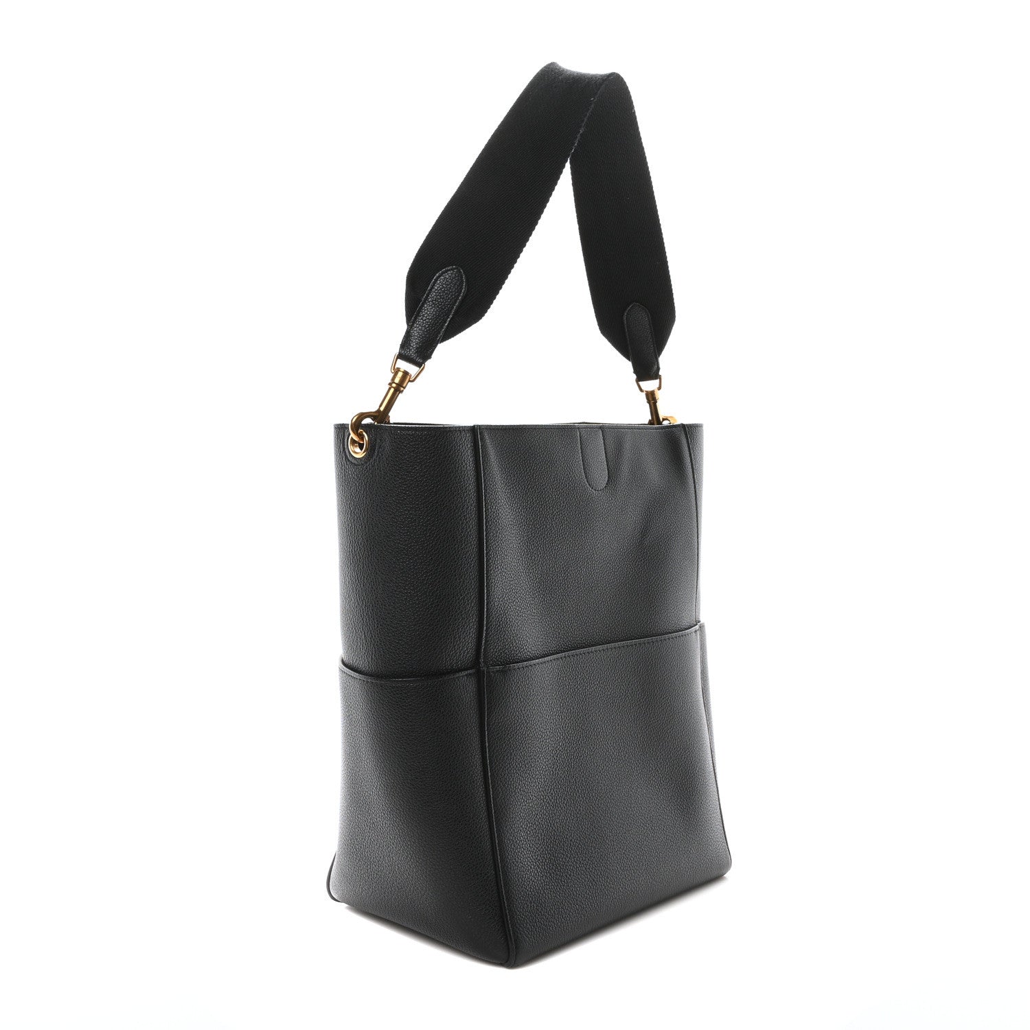Celine Soft Grained Calfskin Sangle Bucket Bag Black 3 of 9