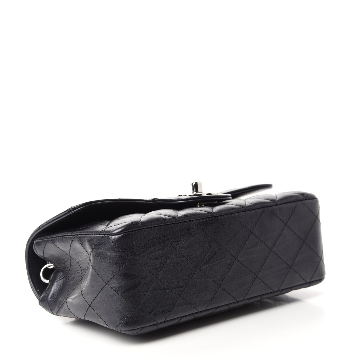 Iridescent Calfskin Quilted Mini Rectangular Flap Charcoal