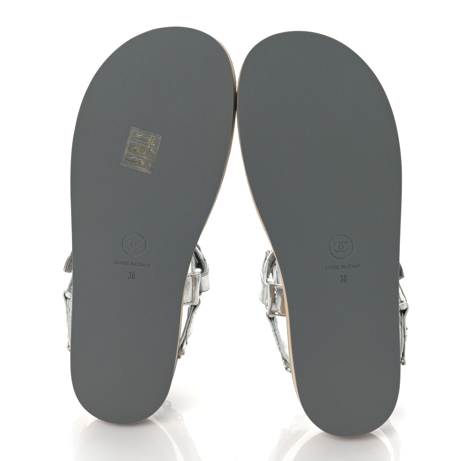 Chanel Metallic Laminated Goatskin Chain Flat Sandals 38 Silver 5 of 9