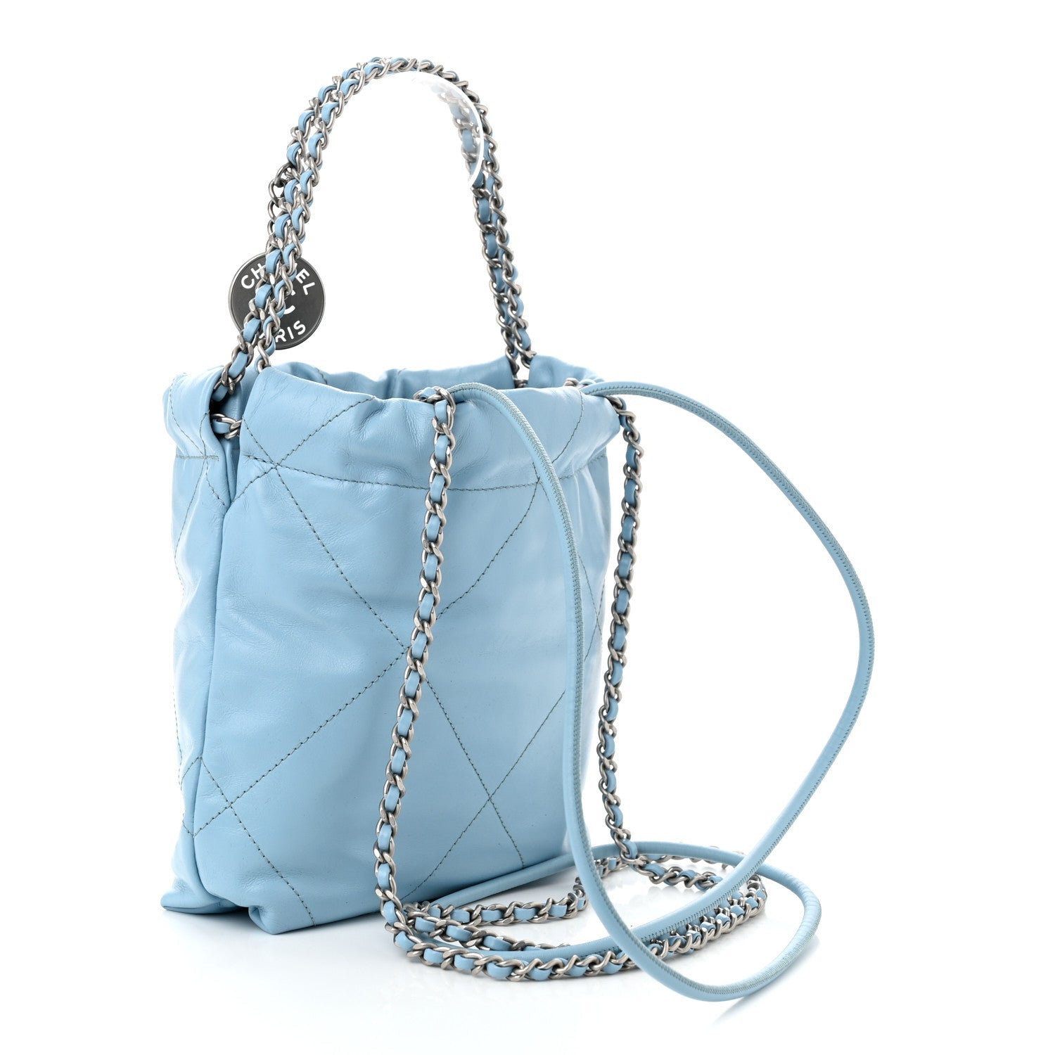 Chanel Shiny Calfskin Quilted Mini 22 Light Blue 3 of 7
