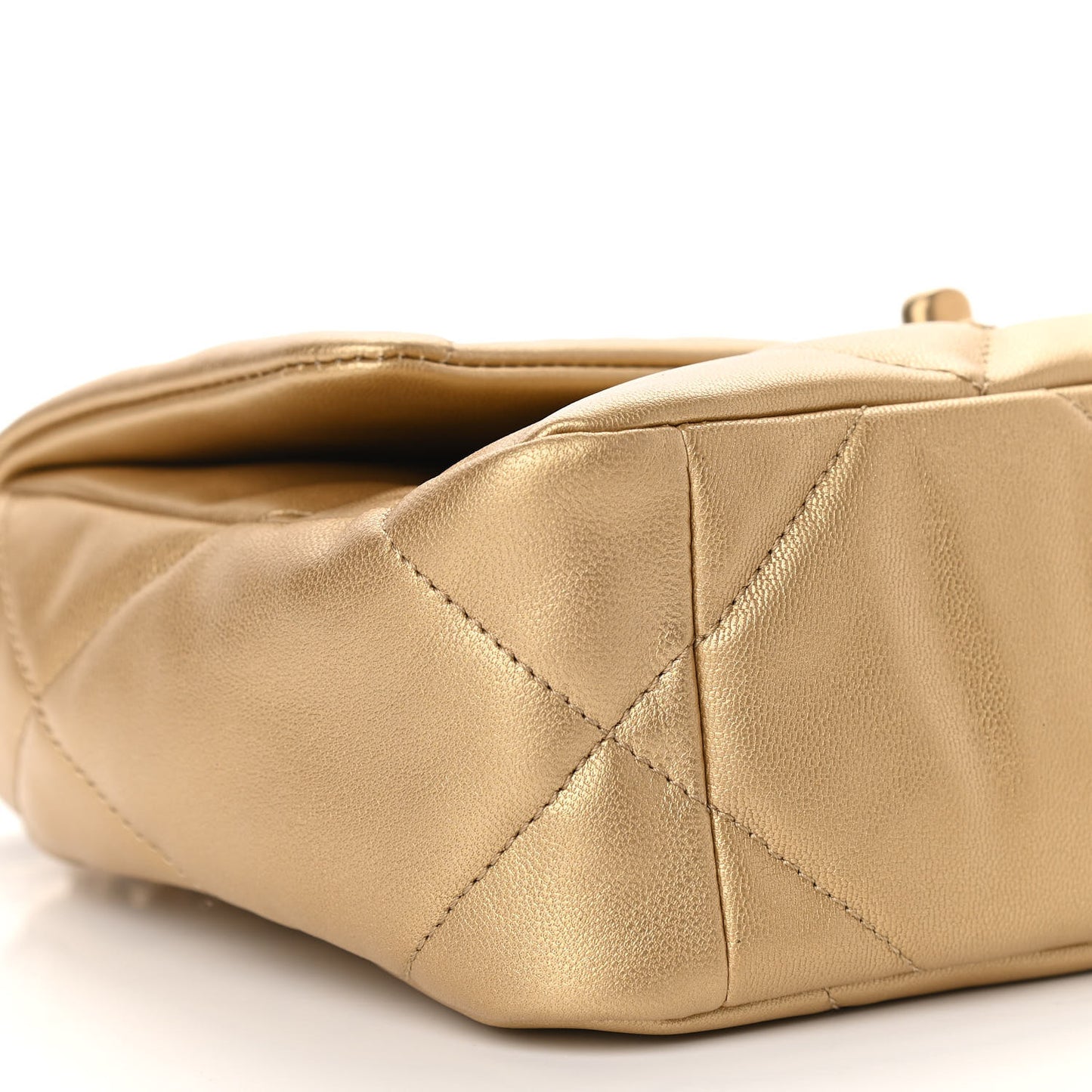 Metallic Goatskin Quilted Medium Chanel 19 Flap Gold