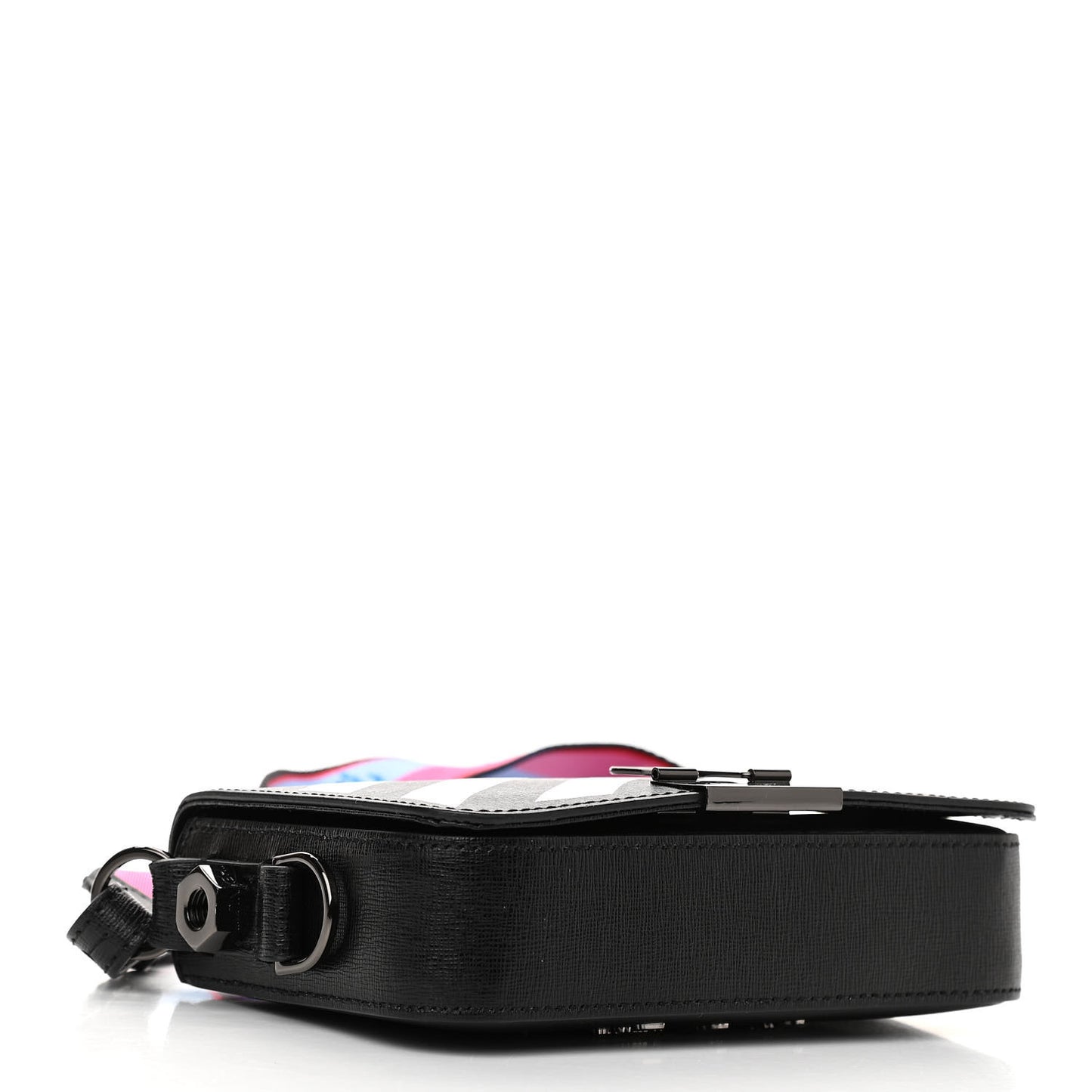 Saffiano Striped Mini Diag Binder Clip Bag Black White Indus