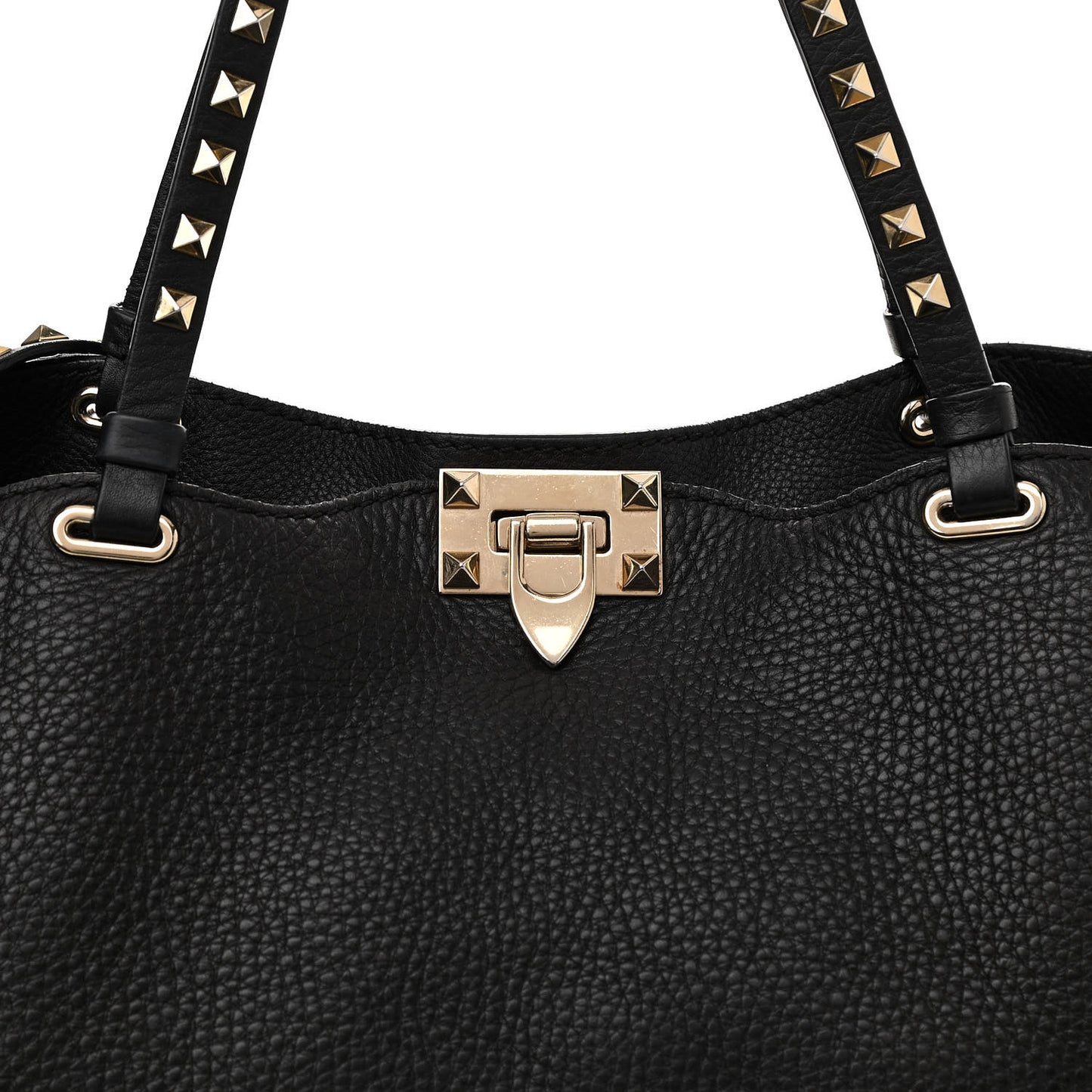 Pebbled Calfskin Medium Rockstud Tote Black