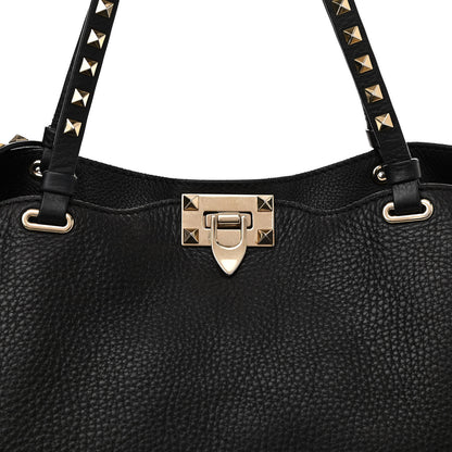 Valentino Garavani Pebbled Calfskin Medium Rockstud Tote Black 8 of 13