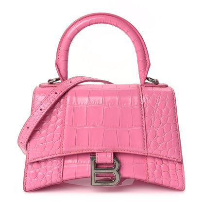 Balenciaga Shiny Calfskin Crocodile Embossed Hourglass Top Handle Bag XS Baby Pink 1 of 10