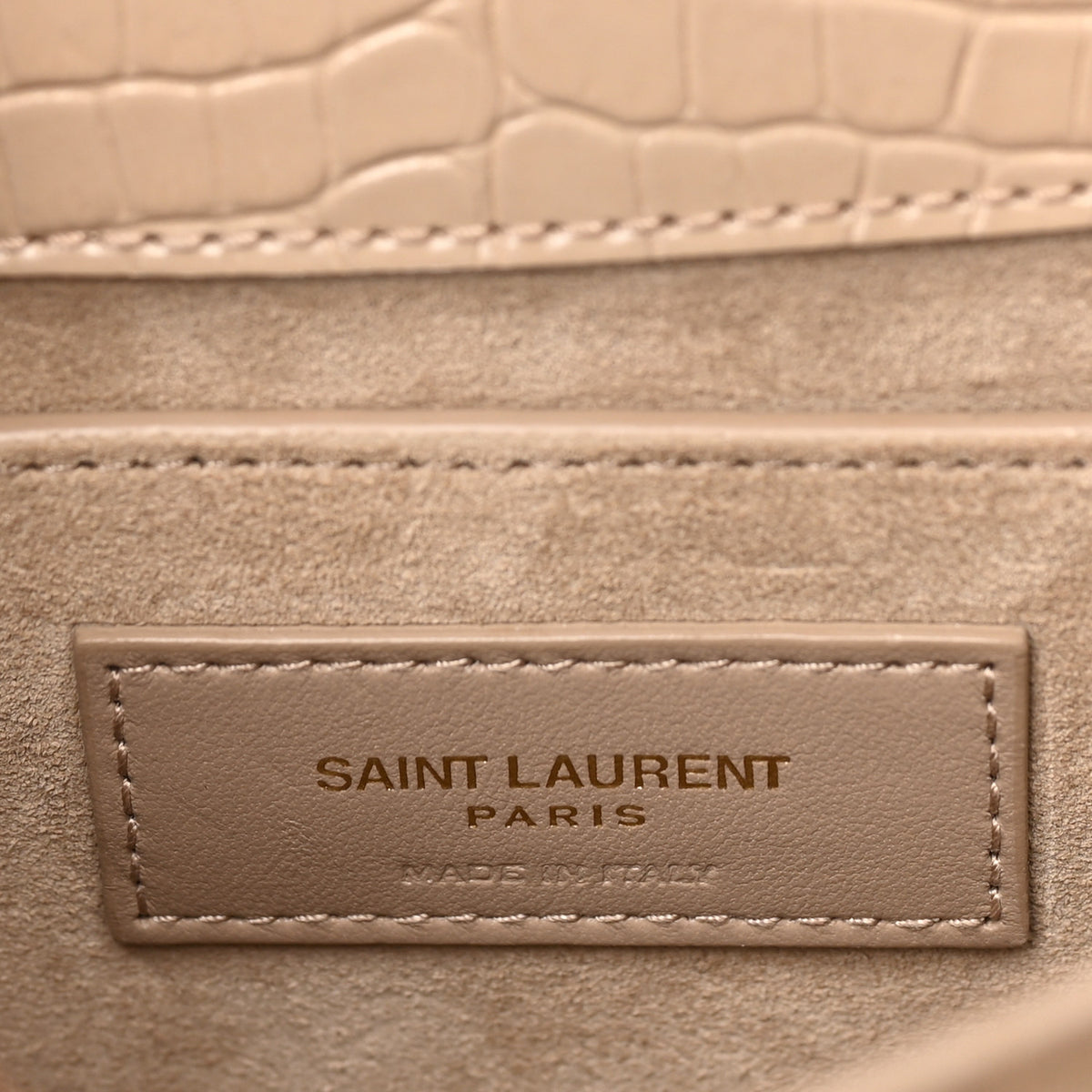 Calfskin Crocodile Embossed Medium Monogram Sunset Dark Beige