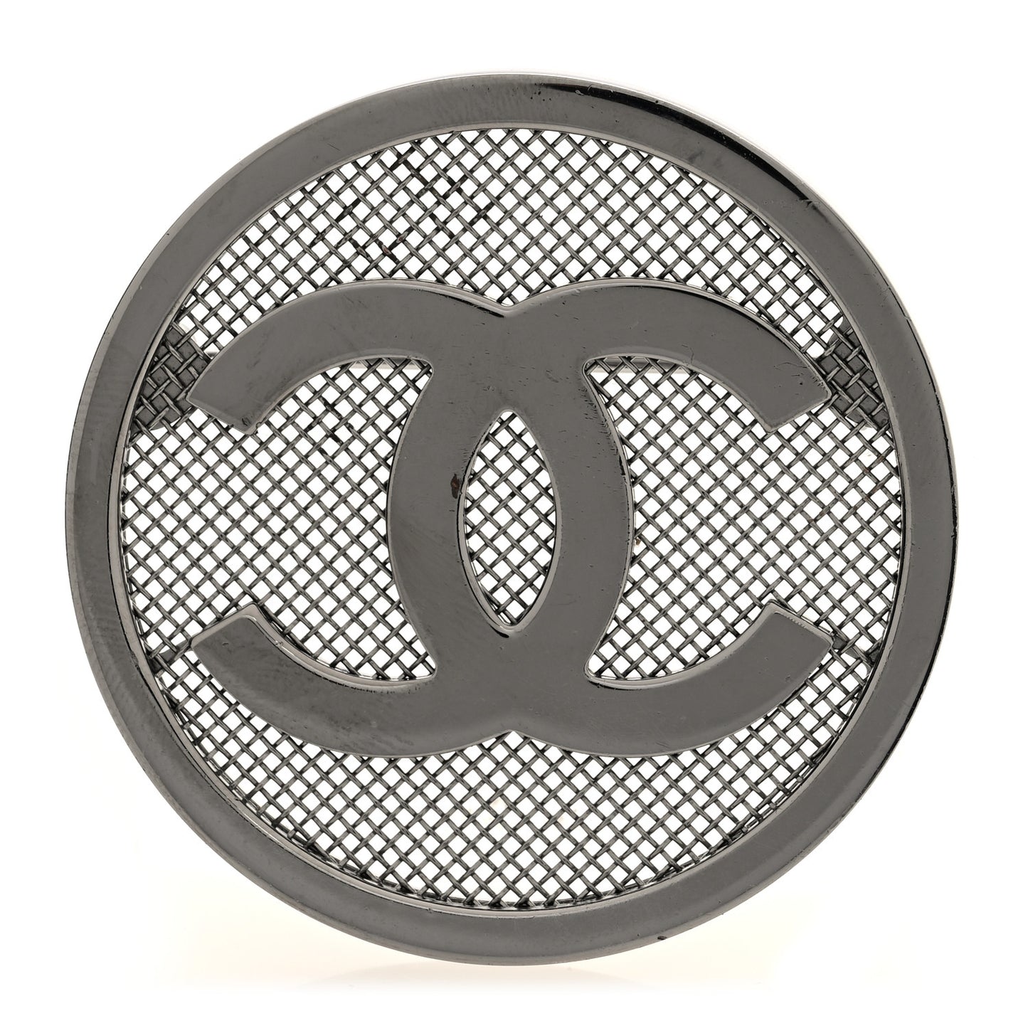 Mesh Circle CC Brooch Silver