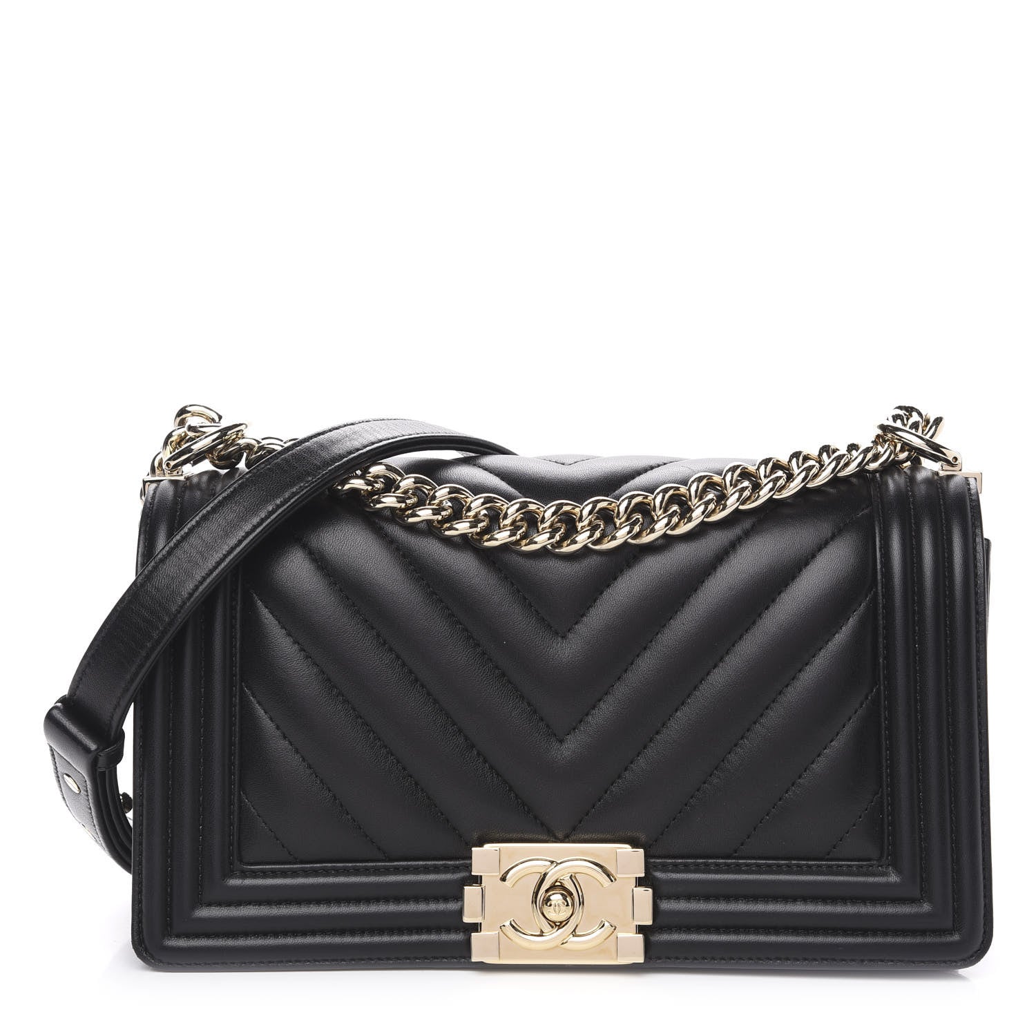 Chanel Lambskin Chevron Quilted Medium Boy Flap Black 1 of 12