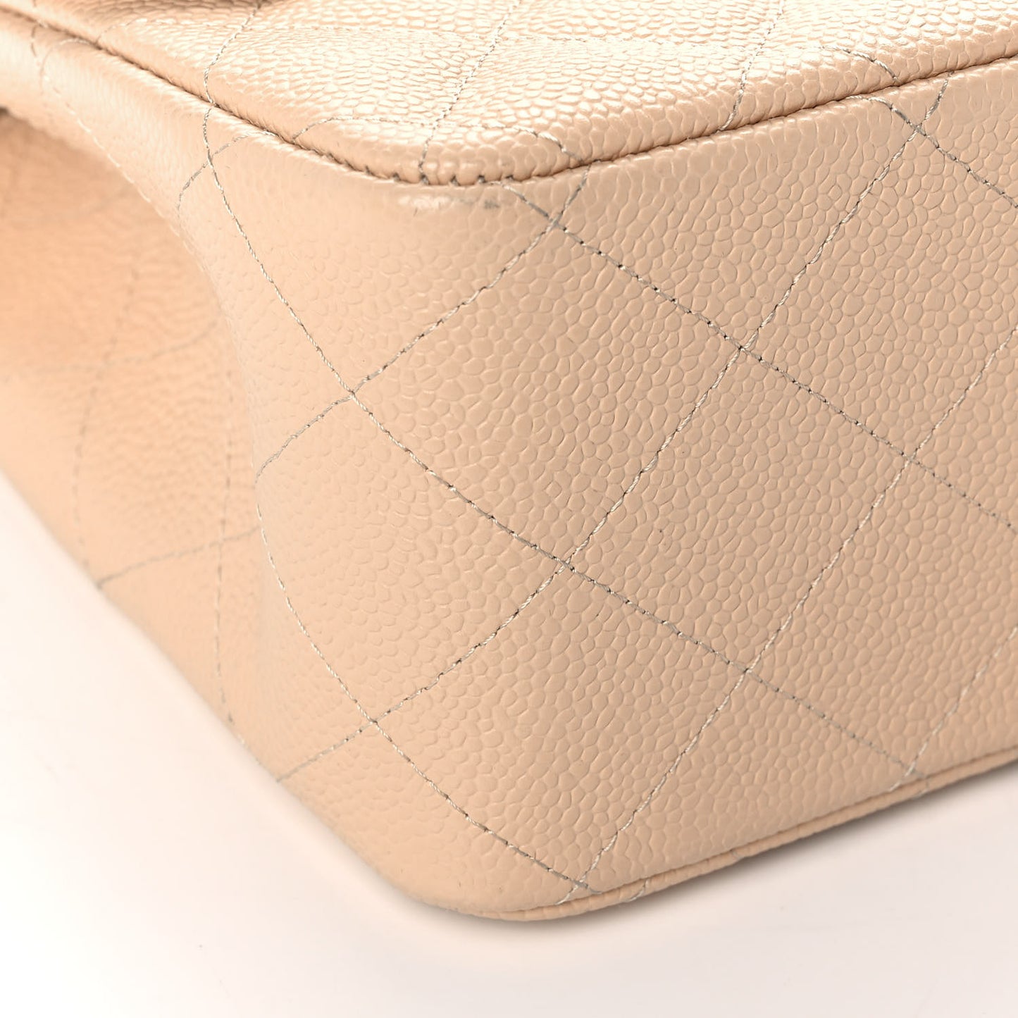 Caviar Quilted Jumbo Double Flap Beige