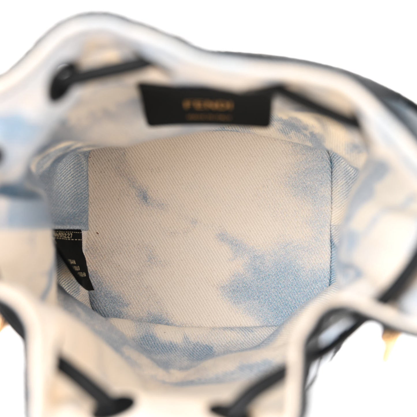 X JOSHUA VIDES Fabric Flower Clouds Embroidered Mini Mon Tresor Bucket Bag White Celeste Black