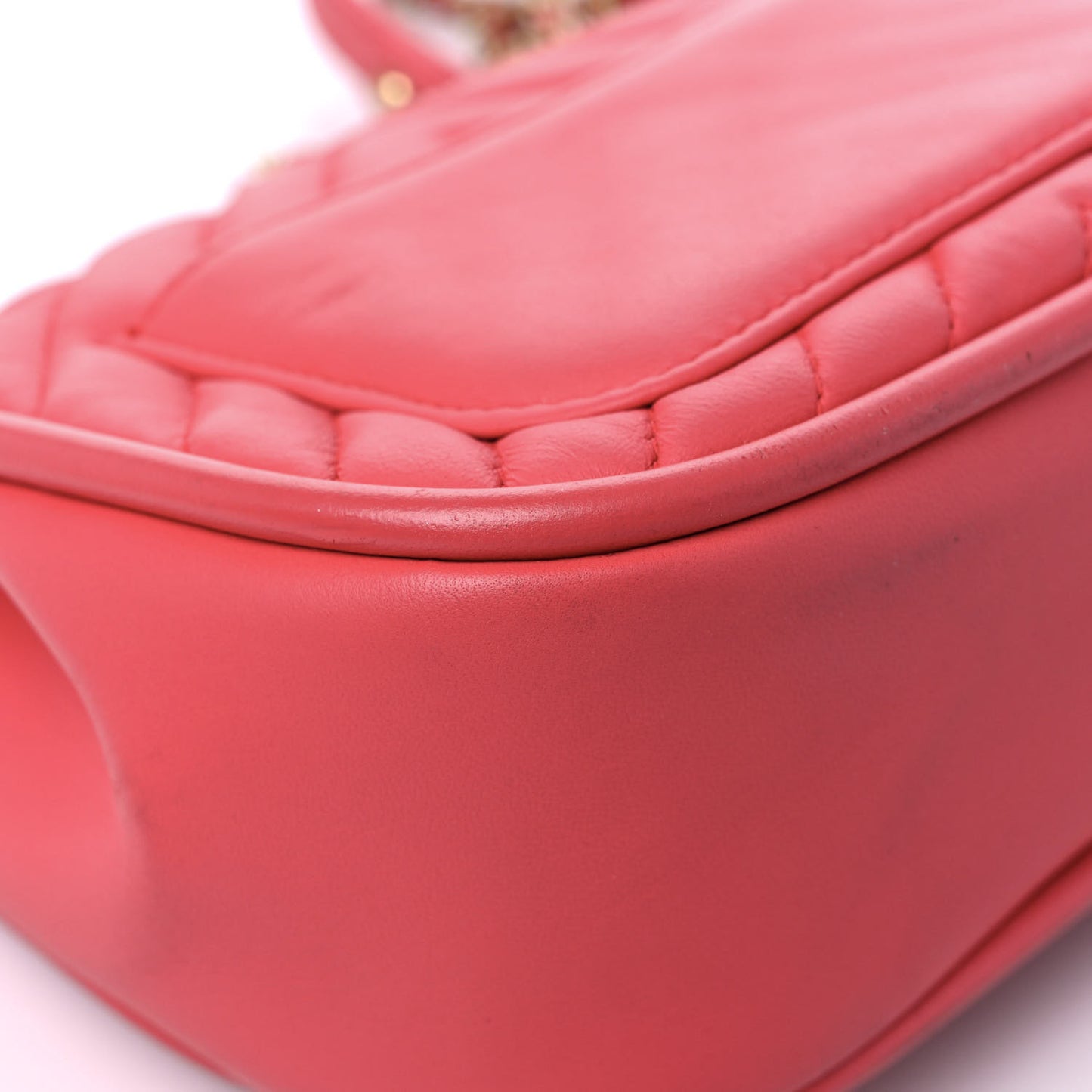 Lambskin Reverse Chevron Quilted Mini Round Top Handle Flap Bright Pink