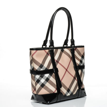 Burberry Patent Supernova Check Medium Denham Tote Black 3 of 8