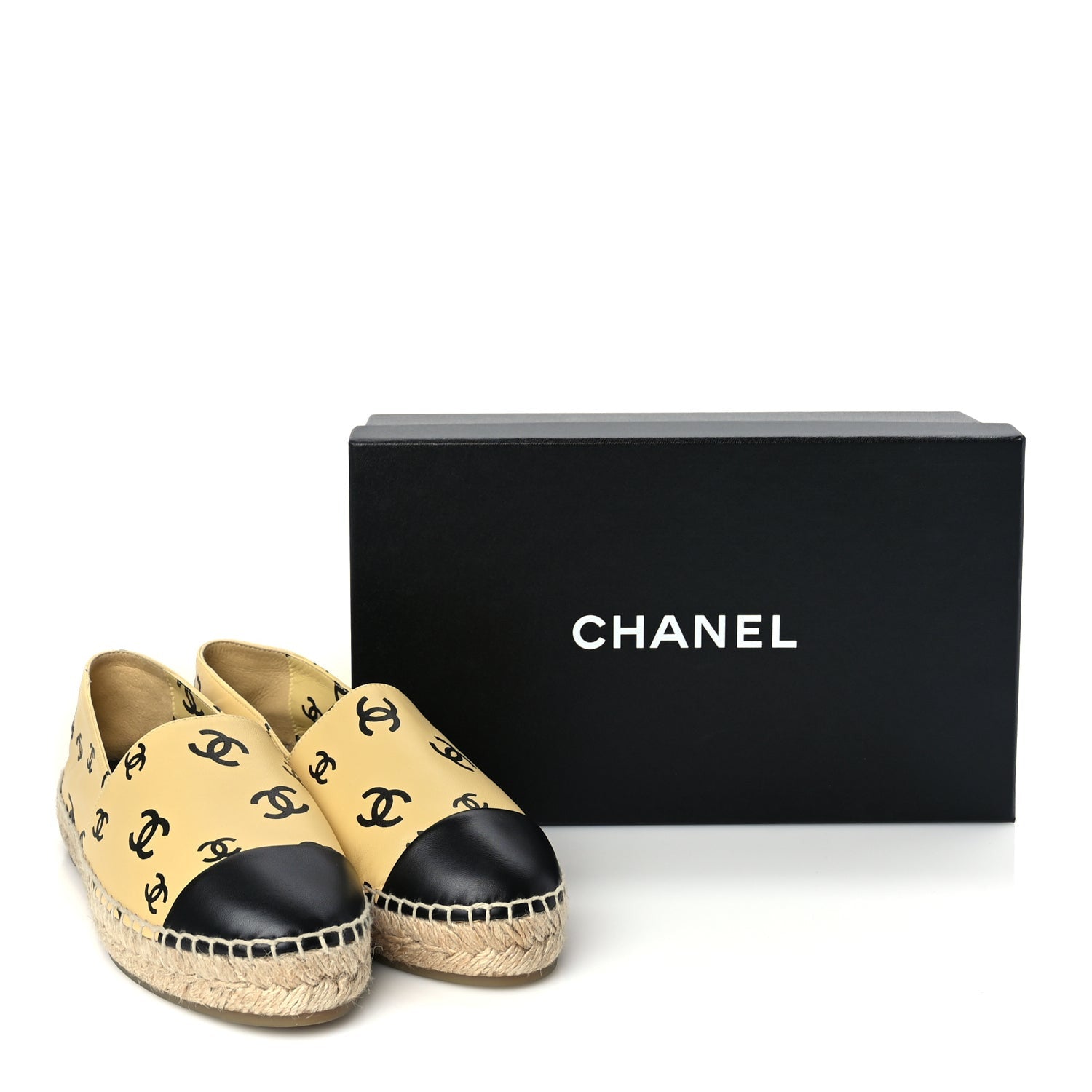Chanel Lambskin Printed Coco Beach Espadrilles 38 Beige Black 9 of 9