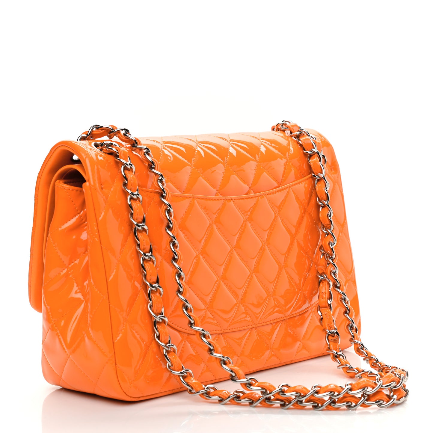 Patent Quilted Jumbo Double Flap Orange