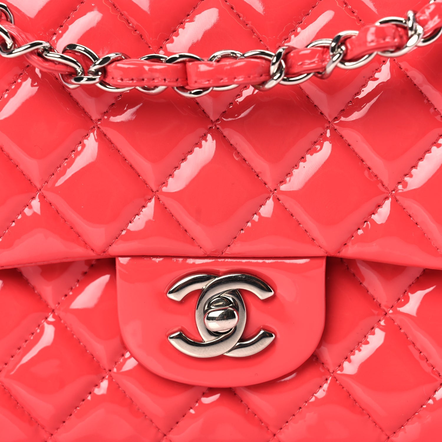 Chanel Patent Calfskin Quilted Medium Double Flap Dark Pink 7 of 9