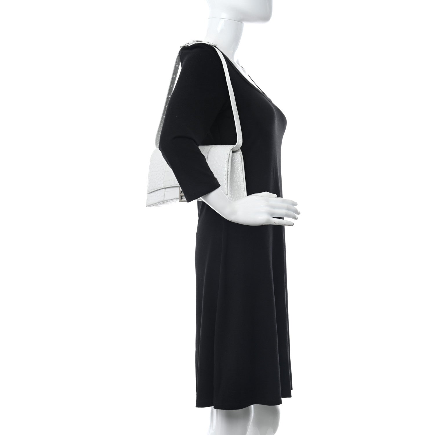 Balenciaga Shiny Calfskin Crocodile Embossed Small Hourglass Sling Shoulder Bag White 2 of 13