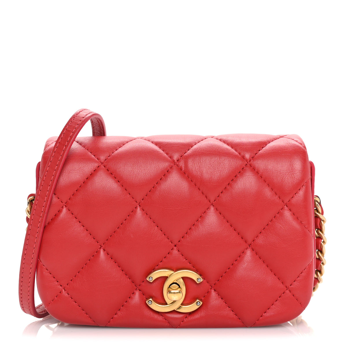 Chanel Calfskin Quilted Mini Nailed CC Flap Bag Red 1 of 9