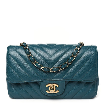 Chanel Caviar Chevron Quilted Mini Rectangular Flap Green 1 of 13