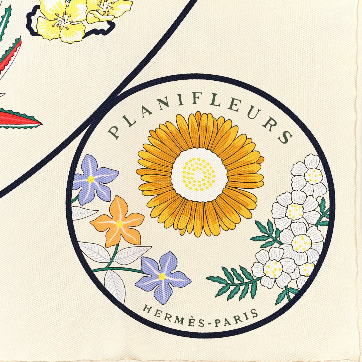 Silk Planifleurs Scarf 90 Creme Jaune Vert