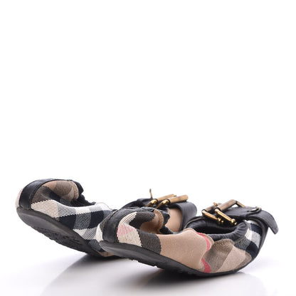 Burberry Nova Check Buckle Elastic Ballerina Flats 40 Black 4 of 9