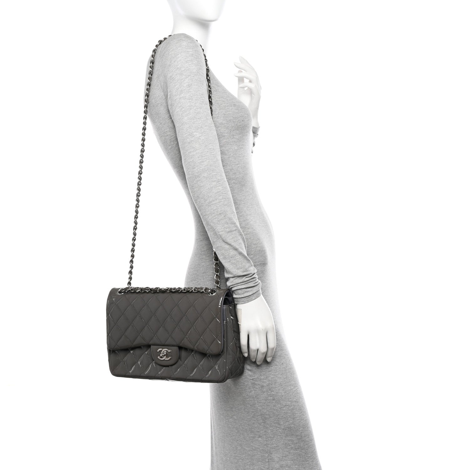 Chanel Patent Calfskin Quilted Jumbo Double Flap Grey 3 of 10
