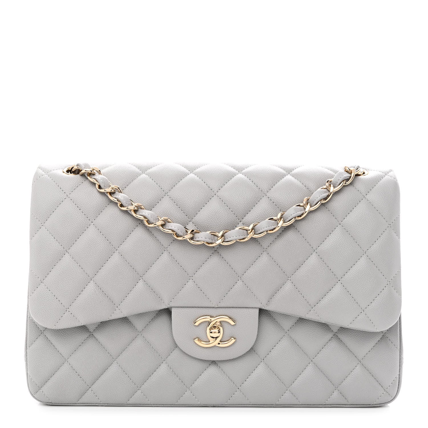 Chanel Caviar Quilted Jumbo Double Flap Light Grey 1 of 9