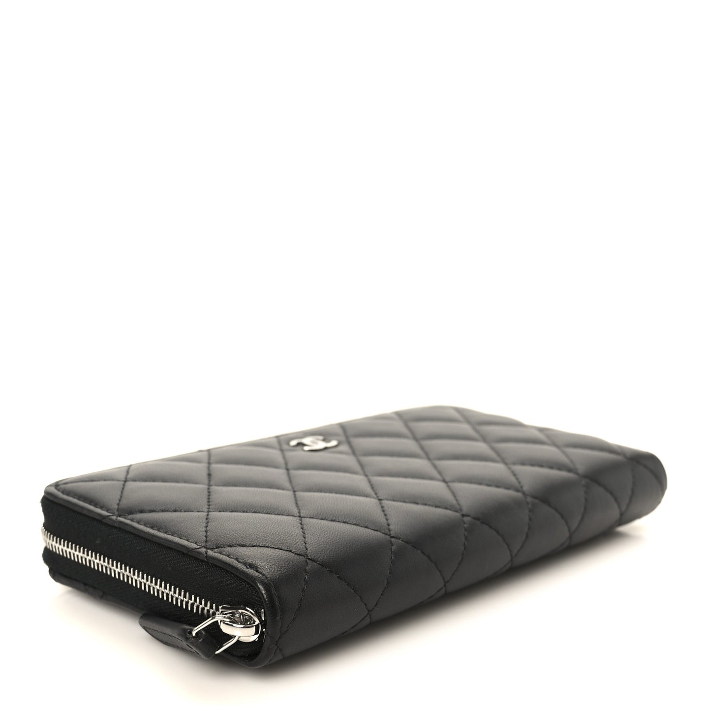Lambskin Quilted Large Gusset Zip Around Wallet Black
