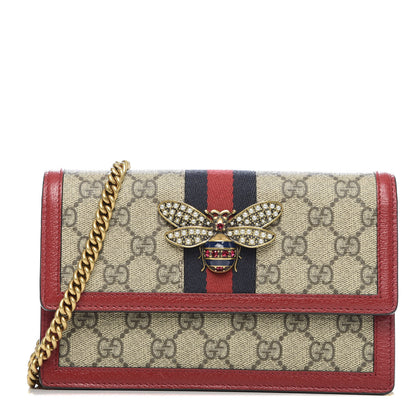 Gucci GG Supreme Monogram Web Queen Margaret Chain Wallet Red 1 of 9