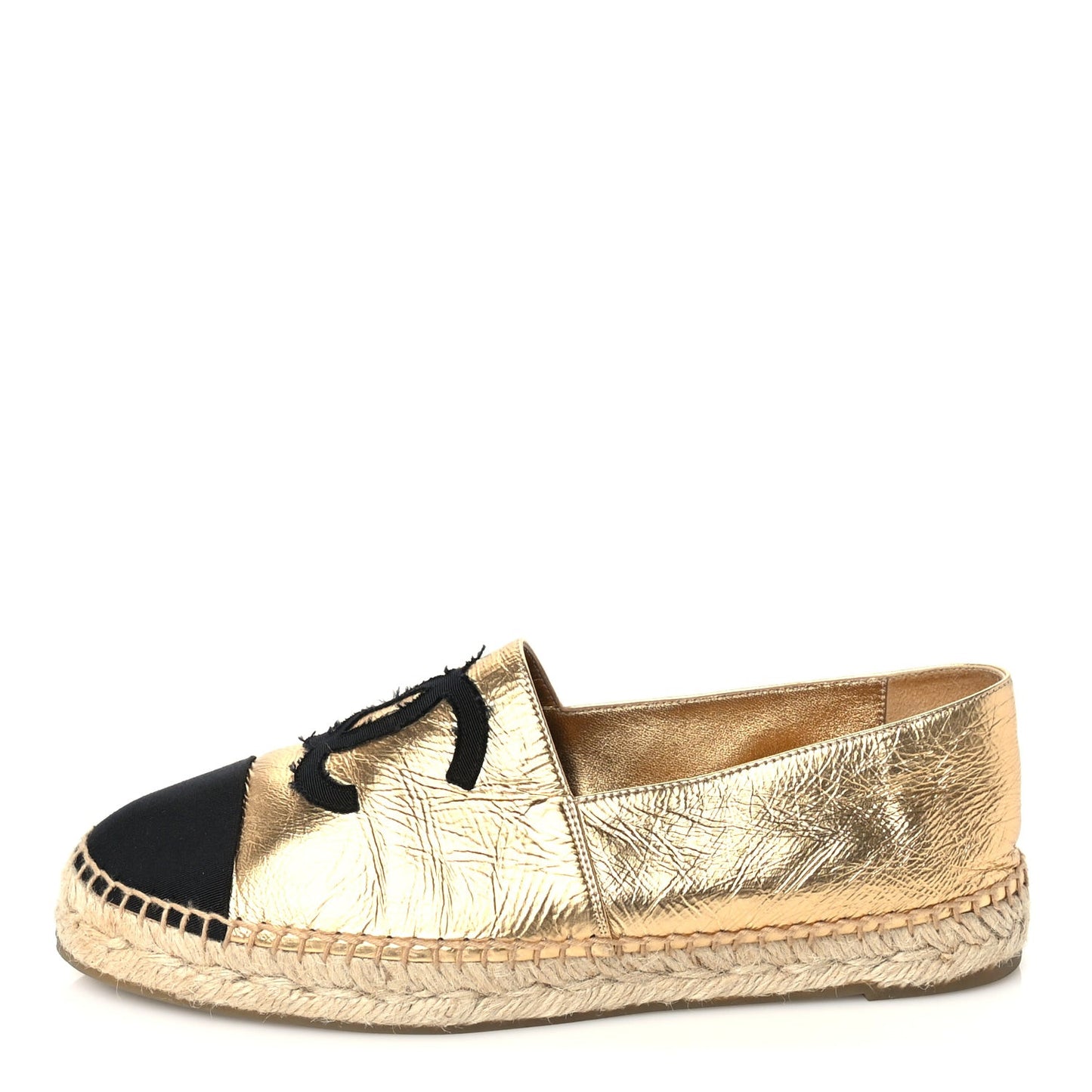 Laminated Lambskin Grosgrain CC Espadrilles 41 Gold Black