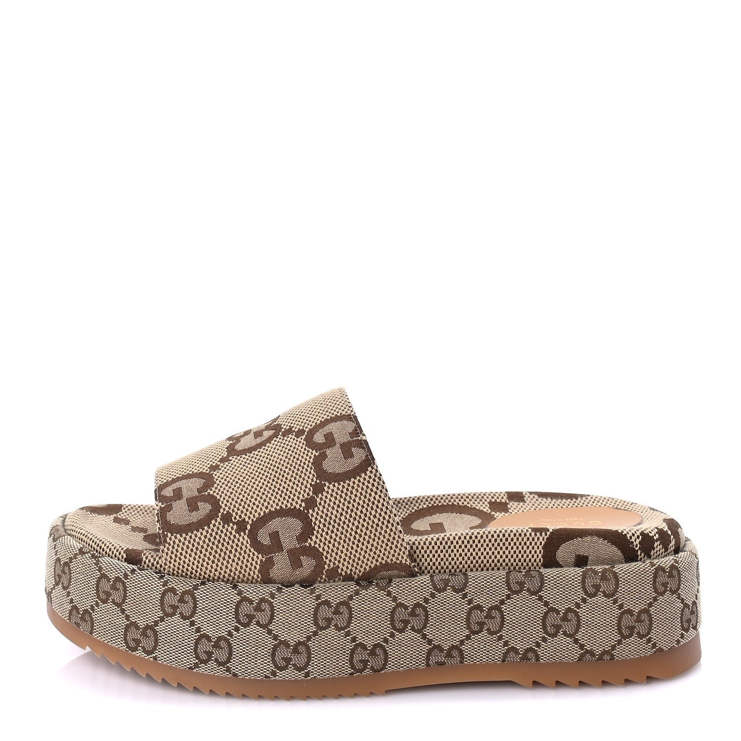 Gucci Monogram Maxi GG Angelina Platform 55mm Slide Sandals 39  Camel Ebony 1 of 8