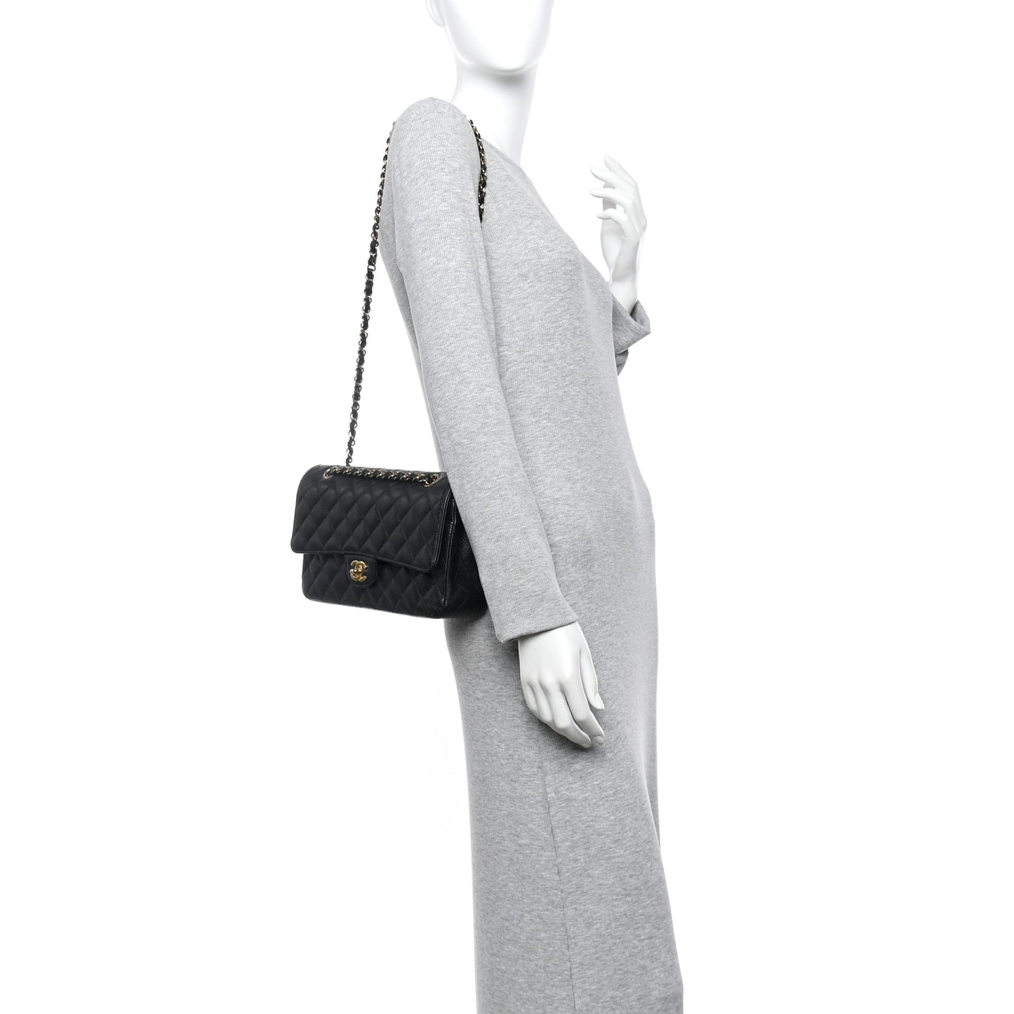 Caviar Quilted Medium Double Flap Black