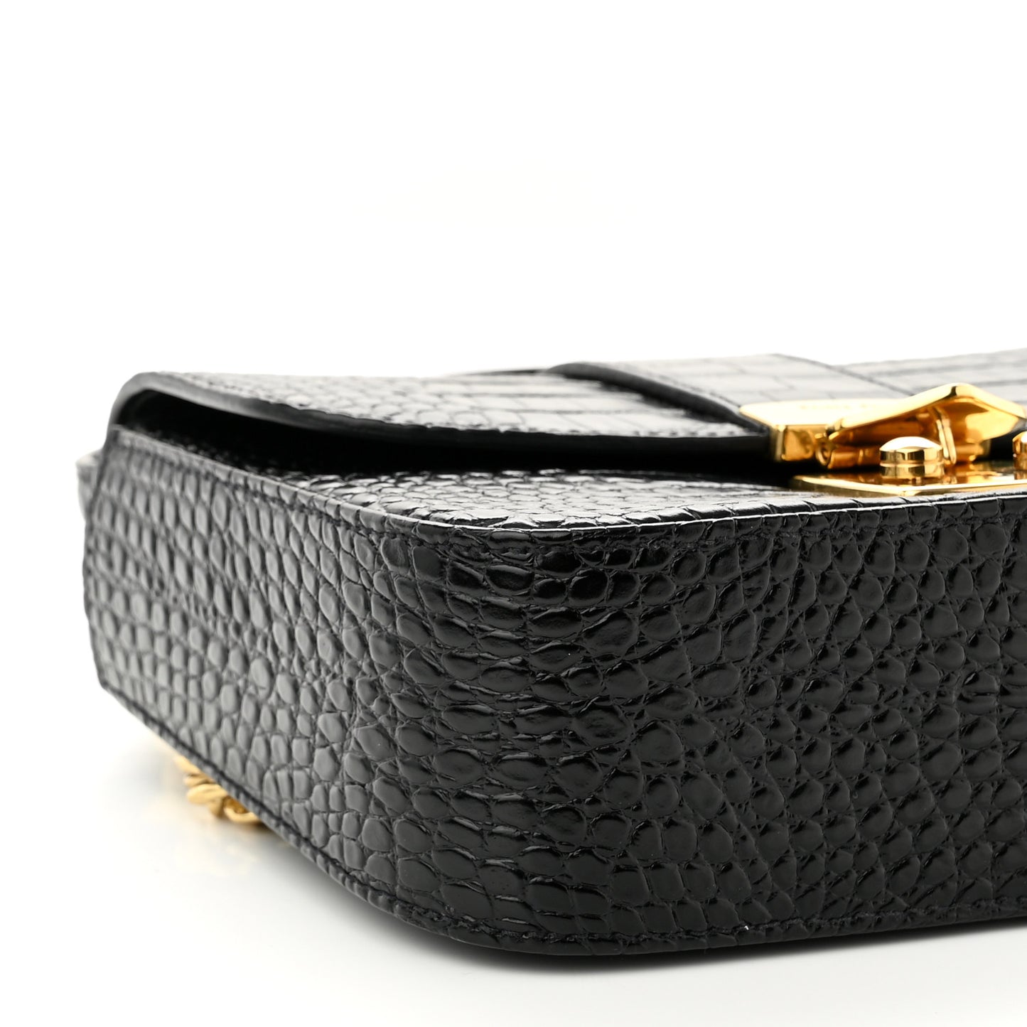 Crocodile Print Calfskin Top Handle Bag Black
