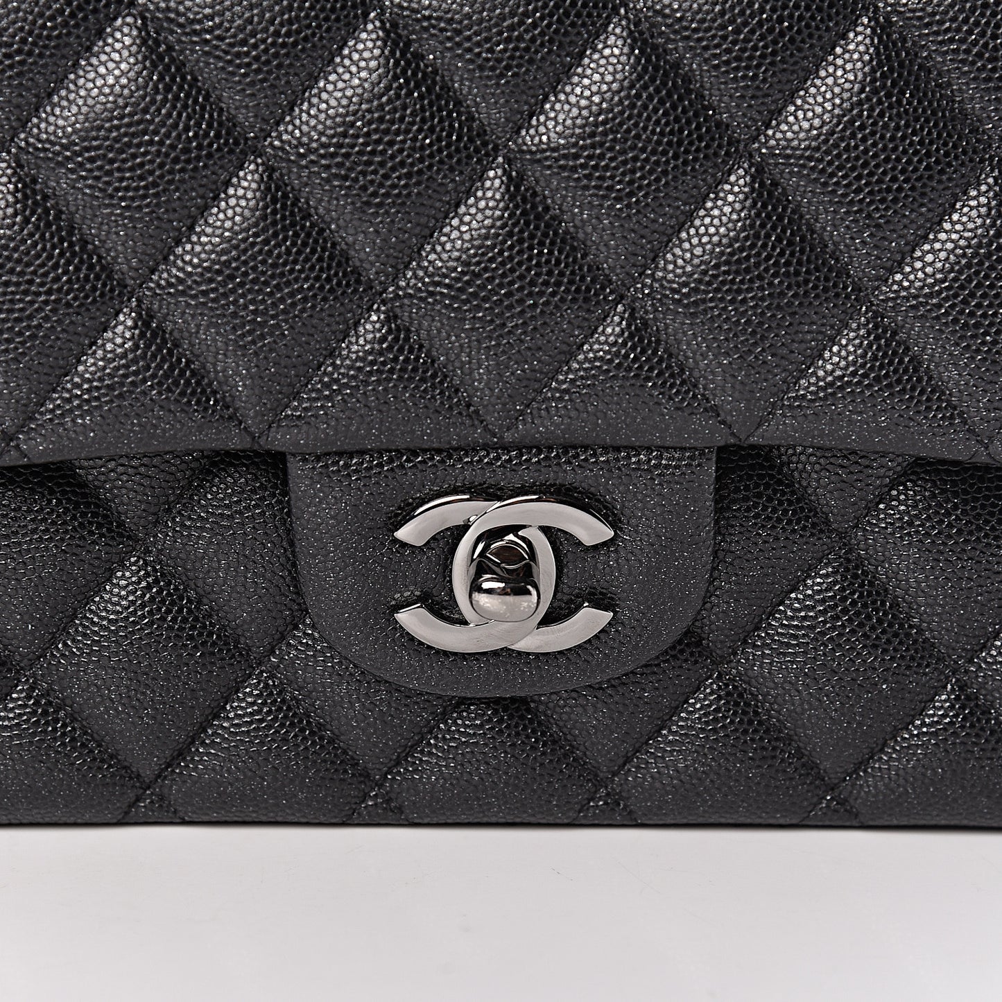 Iridescent Caviar Quilted Medium Double Flap Black