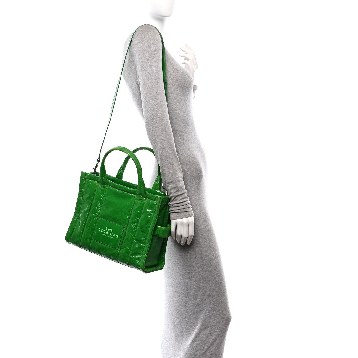 Marc Jacobs Shiny Crinkled Calfskin Medium The Tote Bag Green Glow 2 of 7