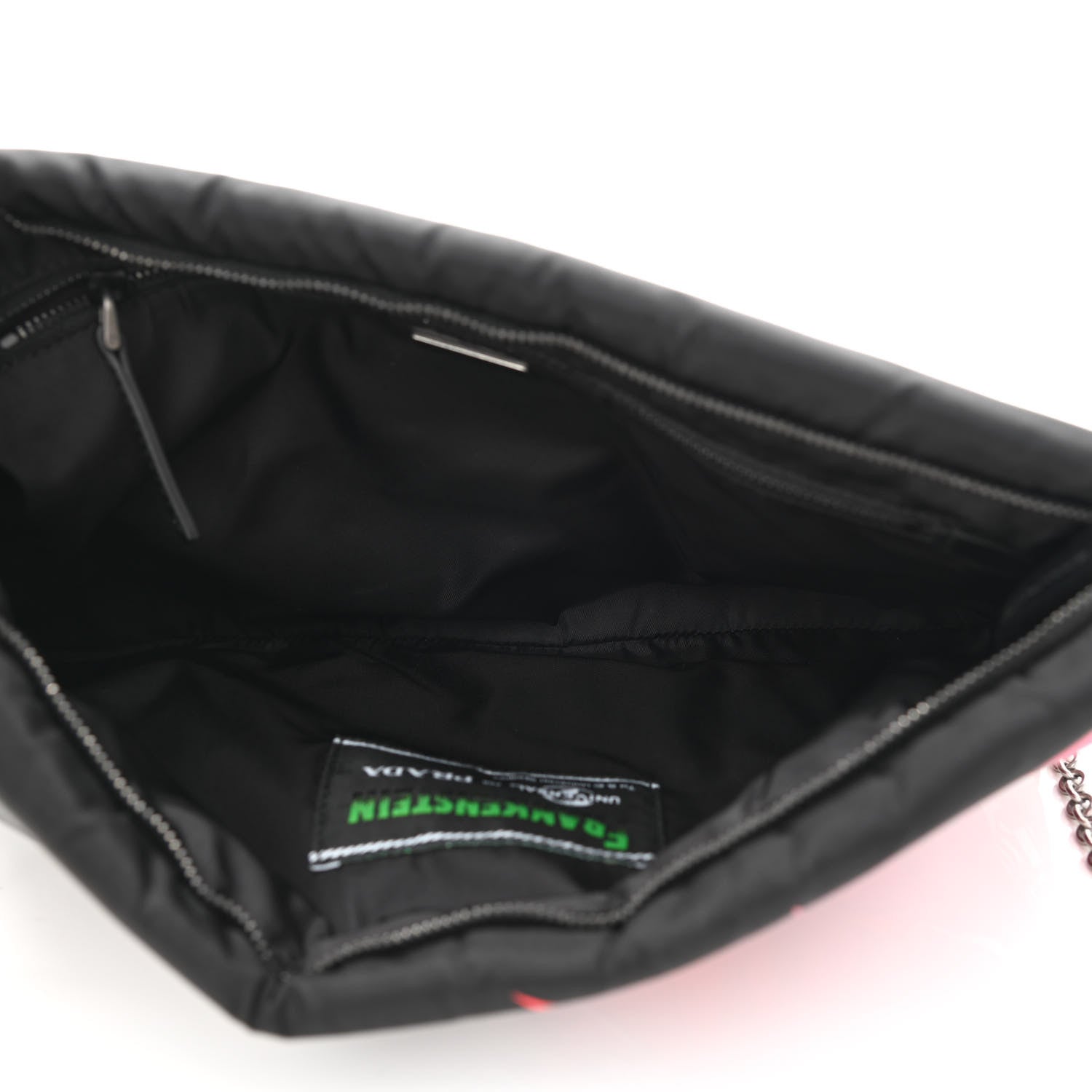 Prada X UNIVERSAL STUDIOS Tessuto Nylon Soft Padded Frankenstein Rose Medium Chain Clutch Bag Lacca 11 of 11