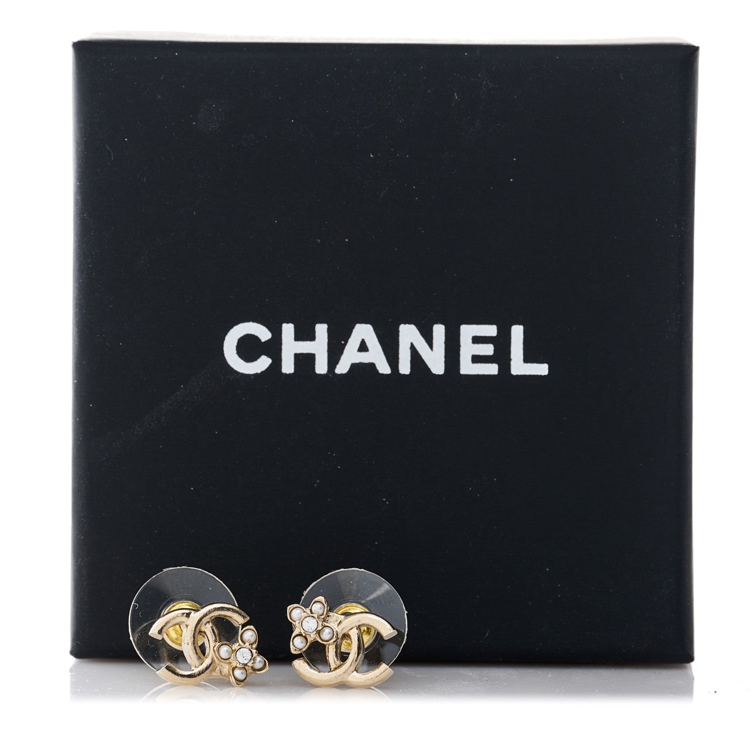 Chanel Pearl Crystal Flower Mini CC Earrings Gold 5 of 5