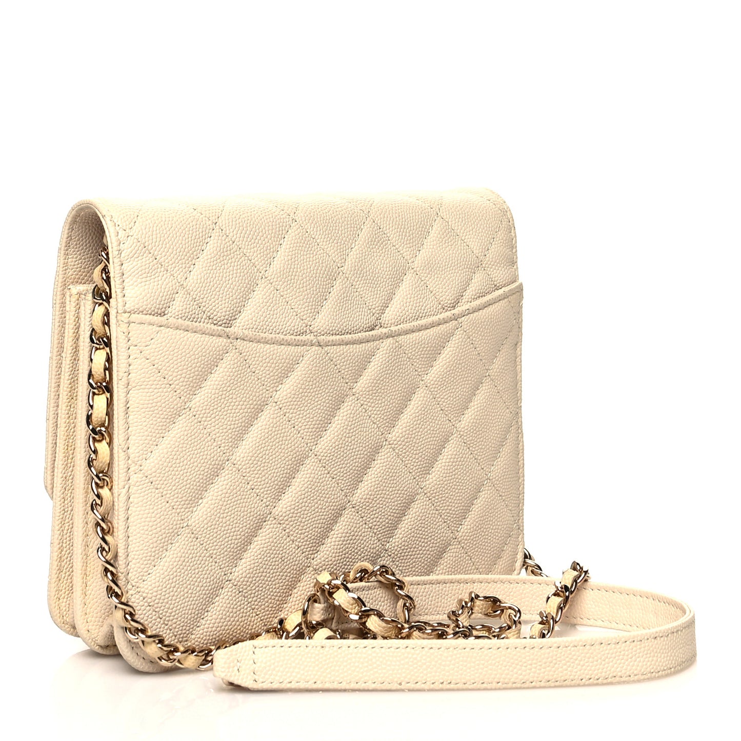 Caviar Quilted Square Wallet On Chain WOC White