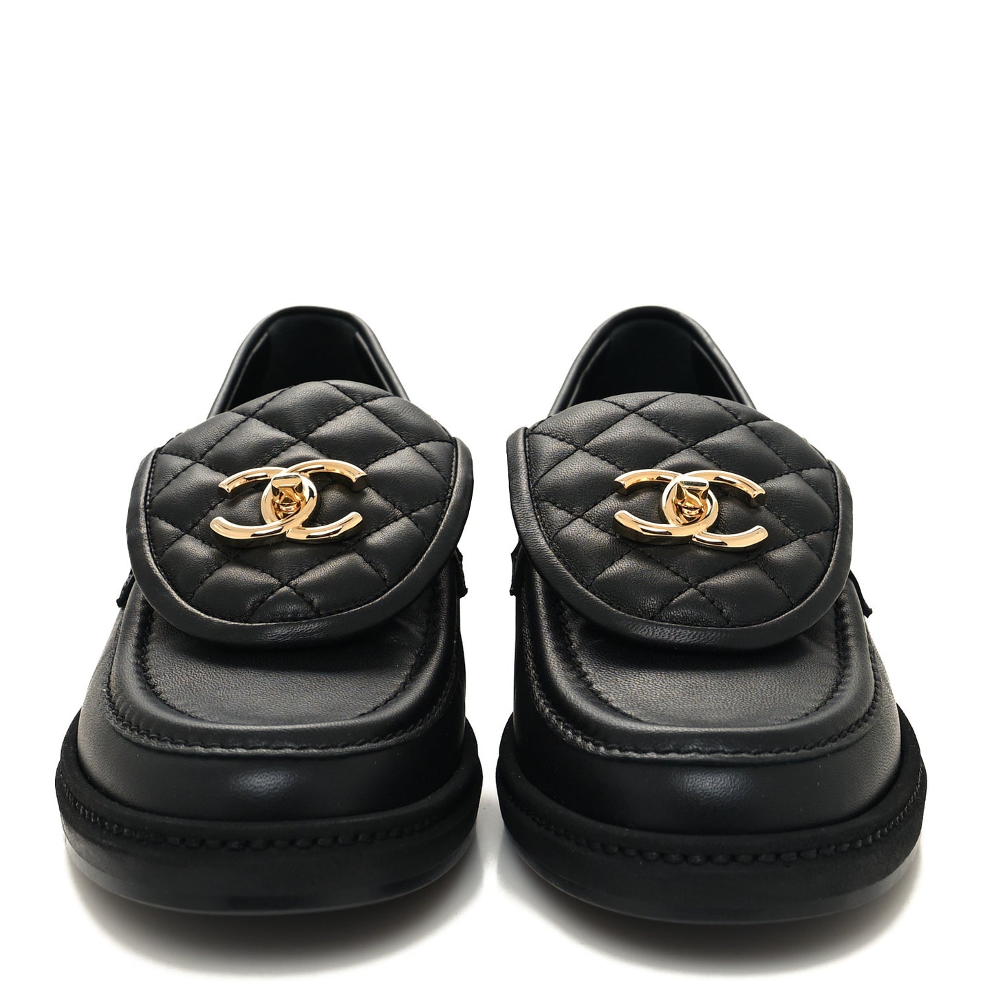 Lambskin Quilted CC Turnlock Loafers 38 Black